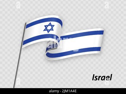 Bandiera di Israele sventola sul flagpole. Modello per il design Independence Day Illustrazione Vettoriale