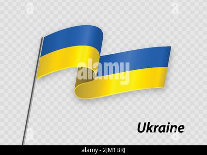 Bandiera dell'Ucraina sventola sul flagpole. Modello per il design Independence Day Illustrazione Vettoriale