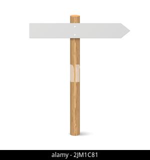 3d cartello in legno realistico. Bordo stradale vuoto con ombra Illustrazione Vettoriale