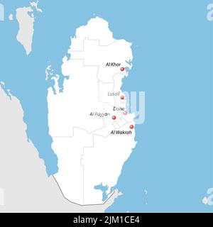 Mappa del Qatar con coppa del mondo 2022 città ospitanti Illustrazione Vettoriale