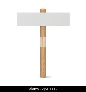 3d cartello in legno realistico. Bordo stradale vuoto con ombra Illustrazione Vettoriale