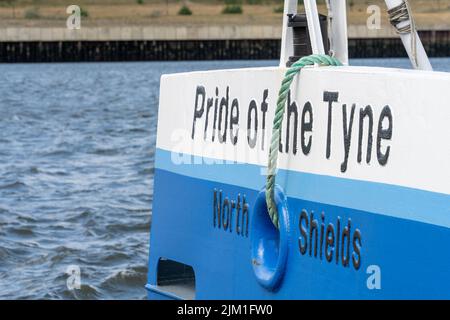 Il traghetto, "Pride of the Tyne", dopo aver attraversato il fiume da North Shields a South Shields, Tyneside, Regno Unito. Foto Stock