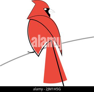 Illustrazione vettoriale in stile linea minimalista Red Cardinal Bird. Isolato su sfondo bianco. Illustrazione Vettoriale