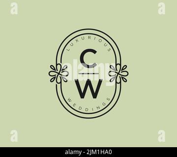 CW iniziali lettera Wedding monogramma modello loghi, a mano disegnata moderno minimalista e modelli floreali per le carte di invito, Salva la data, elegante Illustrazione Vettoriale