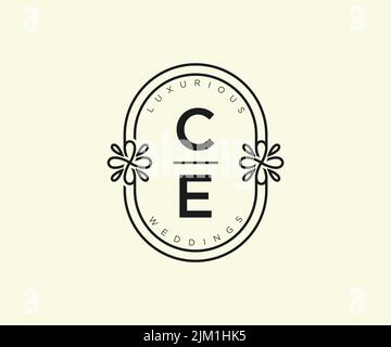 CE iniziali lettera Wedding monogramma modello logo, a mano disegnata moderna minimalista e modelli floreali per le carte di invito, Salva la data, elegante Illustrazione Vettoriale