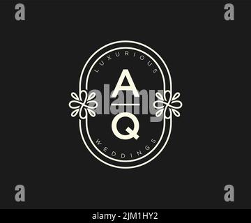 AQ iniziali lettera matrimonio monogramma modello logo, a mano disegnata moderna minimalista e modelli floreali per le carte di invito, Salva la data, elegante Illustrazione Vettoriale