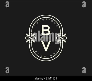 BV iniziali lettera cerimonia nuziale modello di logo monogramma, modelli moderni minimalistici e floreali disegnati a mano per le schede di invito, Salva la data, elegante Illustrazione Vettoriale