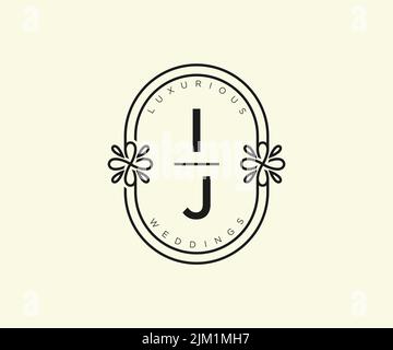 IJ iniziali lettera monogramma modello logo matrimonio, modelli moderni minimalisti e floreali disegnati a mano per le carte di invito, Salva la data, elegante Illustrazione Vettoriale