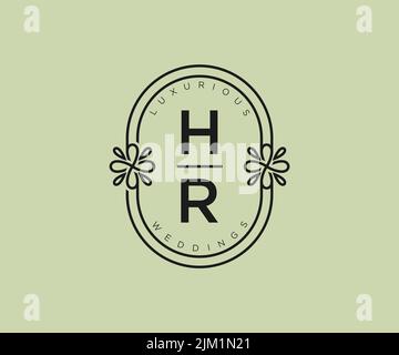 HR iniziali lettera Wedding monogramma modello loghi, disegnati a mano moderno minimalista e modelli floreali per le carte di invito, Salva la data, elegante Illustrazione Vettoriale