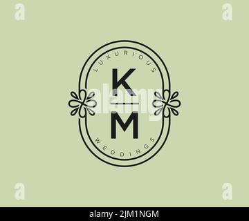 KM iniziali lettera matrimonio monogramma modello loghi, a mano disegnata moderna minimalista e modelli floreali per le carte di invito, Salva la data, elegante Illustrazione Vettoriale