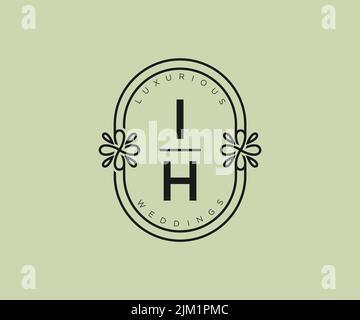 IH iniziali lettera matrimonio monogramma modello loghi, disegnata a mano moderno minimalista e modelli floreali per le carte di invito, Salva la data, elegante Illustrazione Vettoriale