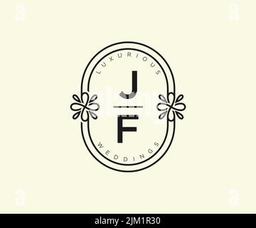 JF iniziali lettera monogramma modello logo matrimonio, modelli moderni minimalisti e floreali disegnati a mano per le carte di invito, Salva la data, elegante Illustrazione Vettoriale