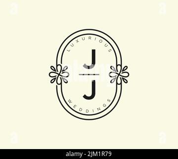JJ iniziali lettera matrimonio monogramma modello loghi, a mano disegnato moderno minimalista e modelli floreali per le carte di invito, Salva la data, elegante Illustrazione Vettoriale