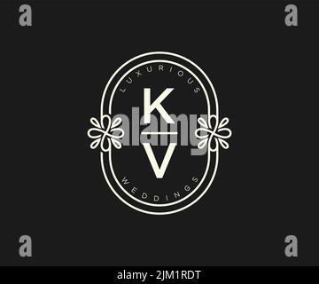 KV iniziali lettera Wedding monogramma modello logo, a mano disegnata moderna minimalista e modelli floreali per biglietti di invito, Salva la data, elegante Illustrazione Vettoriale