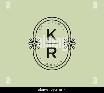 KR iniziali lettera Wedding monogramma modello loghi, disegnati a mano moderno minimalista e modelli floreali per carte di invito, Salva la data, elegante Illustrazione Vettoriale