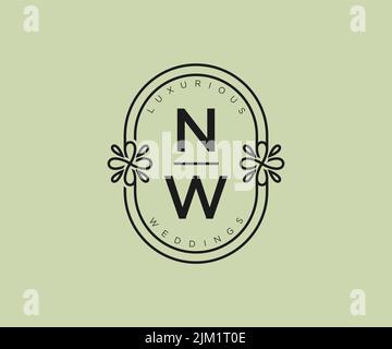 NW iniziali lettera Wedding monogramma modello loghi, disegnati a mano moderno minimalista e modelli floreali per carte di invito, Salva la data, elegante Illustrazione Vettoriale