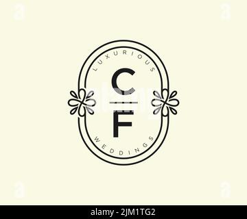 CF iniziali lettera modello logo monogramma matrimonio, modelli minimalistici moderni disegnati a mano e floreali per biglietti d'invito, Salva la data, elegante Illustrazione Vettoriale