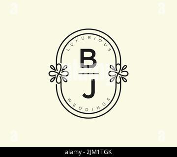 BJ iniziali lettera monogramma modello logo matrimonio, modelli moderni minimalisti e floreali disegnati a mano per le carte di invito, Salva la data, elegante Illustrazione Vettoriale