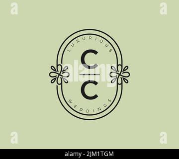 CC iniziali lettera matrimonio monogramma modello loghi, disegnati a mano moderni minimalistici e modelli floreali per carte di invito, Salva la data, elegante Illustrazione Vettoriale