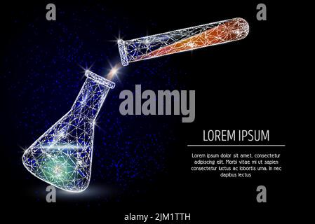 Provette per analisi da laboratorio chimiche a rete a reticolo a bassa struttura in poli, realizzate con punti, linee e forme. Illustrazione dello stile di arte poligonale vettoriale. Poster scienza chimica ba Illustrazione Vettoriale