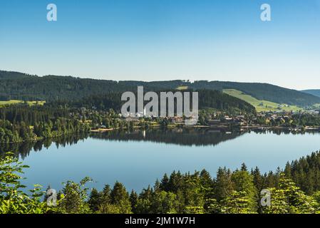 Titisee alla luce del mattino, Titisee-Neustadt, Foresta Nera, Baden-Wuerttemberg Foto Stock