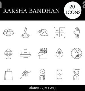 Set di icone Rakshabandhan Festival su sfondo bianco. Illustrazione Vettoriale