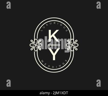 KY iniziali lettera matrimonio monogramma modello loghi, a mano disegnata moderna minimalista e modelli floreali per carte di invito, Salva la data, elegante Illustrazione Vettoriale