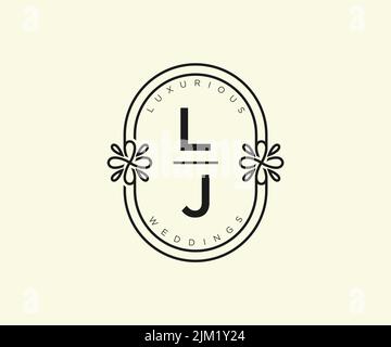 LJ iniziali lettera monogramma modello logo matrimonio, modelli moderni minimalisti e floreali disegnati a mano per le carte di invito, Salva la data, elegante Illustrazione Vettoriale