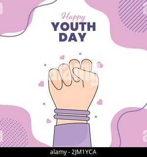 Happy Youth Day Concept with Human Hand Fist su sfondo rosa e bianco. Illustrazione Vettoriale