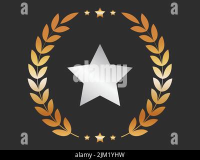 Silver Star con Golden Laurel Wreath su sfondo nero. Illustrazione Vettoriale