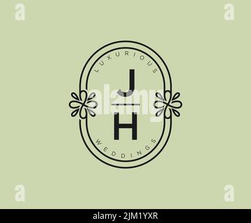 JH iniziali lettera matrimonio monogramma modello loghi, a mano disegnata moderna minimalista e modelli floreali per le carte di invito, Salva la data, elegante Illustrazione Vettoriale