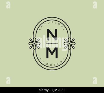 NM iniziali lettera matrimonio monogramma modello logo, a mano disegnata moderna minimalista e modelli floreali per le carte di invito, Salva la data, elegante Illustrazione Vettoriale