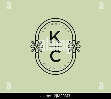 KC iniziali lettera matrimonio monogramma modello loghi, a mano disegnata moderna minimalista e modelli floreali per carte di invito, Salva la data, elegante Illustrazione Vettoriale