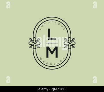 LM iniziali lettera matrimonio monogramma modello loghi, a mano disegnata moderno minimalista e modelli floreali per le carte di invito, Salva la data, elegante Illustrazione Vettoriale