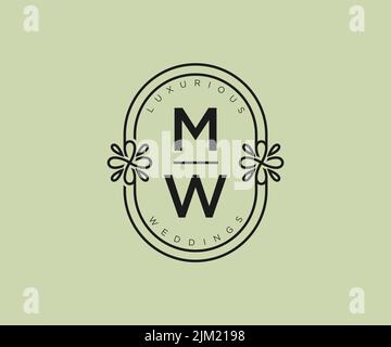 MW iniziali lettera Wedding monogramma modello loghi, disegnati a mano moderno minimalista e modelli floreali per carte di invito, Salva la data, elegante Illustrazione Vettoriale