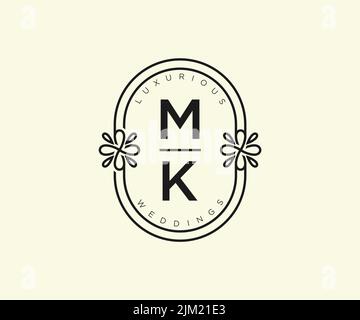 MK iniziali lettera Wedding monogramma logo modello, disegnata a mano moderno minimalista e modelli floreali per le carte di invito, Salva la data, elegante Illustrazione Vettoriale