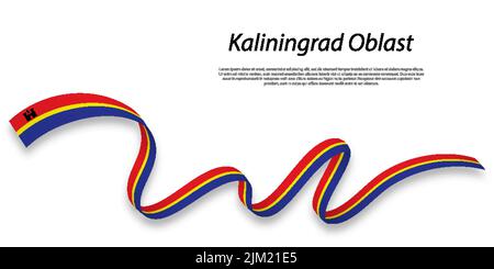 Il nastro ondulato o striscia con bandiera di Kaliningrad Oblast è una regione della Russia Illustrazione Vettoriale