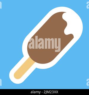 Gelato cremoso in glassa al cioccolato, adesivo con icona a forma di pop-sicle Illustrazione Vettoriale