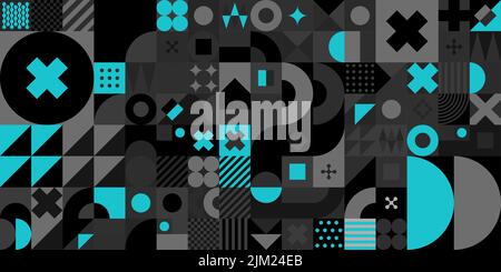 Modello di disegno di sfondo a motivo geometrico Seamless Dark Abstract Vector Bauhaus Illustrazione Vettoriale
