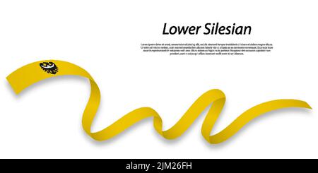 Nastro ondulato o striscia con bandiera della bassa Slesia è una regione della Polonia Illustrazione Vettoriale
