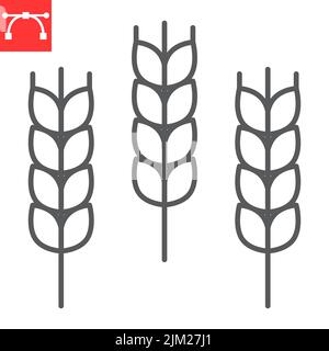 Icona linea grano, senza orzo e glutine, icona vettore grano, grafica vettoriale, segno contorno tratto modificabile, eps 10. Illustrazione Vettoriale