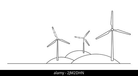 Divisore con tre mulini a vento su tre colline. Illustrazione Vettoriale