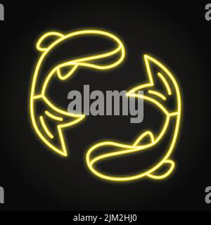 Icona al neon di Koi Fish in stile line. Simbolo carpa giapponese. Illustrazione vettoriale. Illustrazione Vettoriale