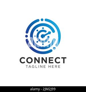 Un logo 'Connect' per il concetto digitale, simbolo dell'orologio Illustrazione Vettoriale