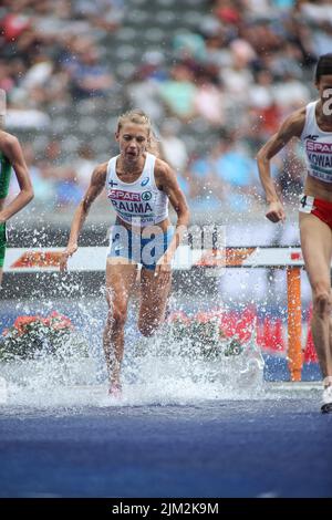 Janica Rauma corre nei 3000m ostacoli ai Campionati europei di atletica di Berlino 2018. Foto Stock