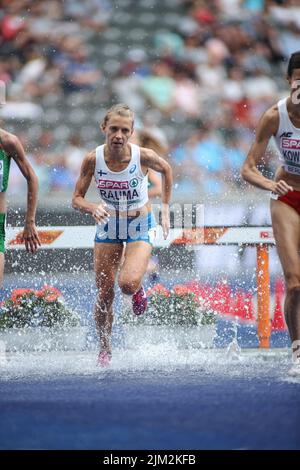 Janica Rauma corre nei 3000m ostacoli ai Campionati europei di atletica di Berlino 2018. Foto Stock