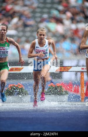 Janica Rauma corre nei 3000m ostacoli ai Campionati europei di atletica di Berlino 2018. Foto Stock