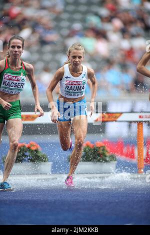 Janica Rauma corre nei 3000m ostacoli ai Campionati europei di atletica di Berlino 2018. Foto Stock