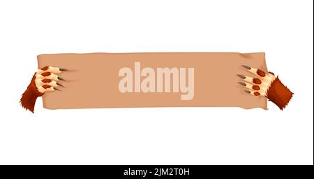 Mani di lupo mannaro con lungo stendardo unghie stendendo bracci di cartone isolati con asse di legno. Vettore Halloween personaggio mostro dita con talon, pietra pla Illustrazione Vettoriale