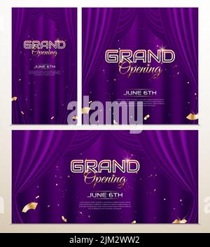 Un collage di eleganti striscioni di lusso con realistiche tende viola Illustrazione Vettoriale